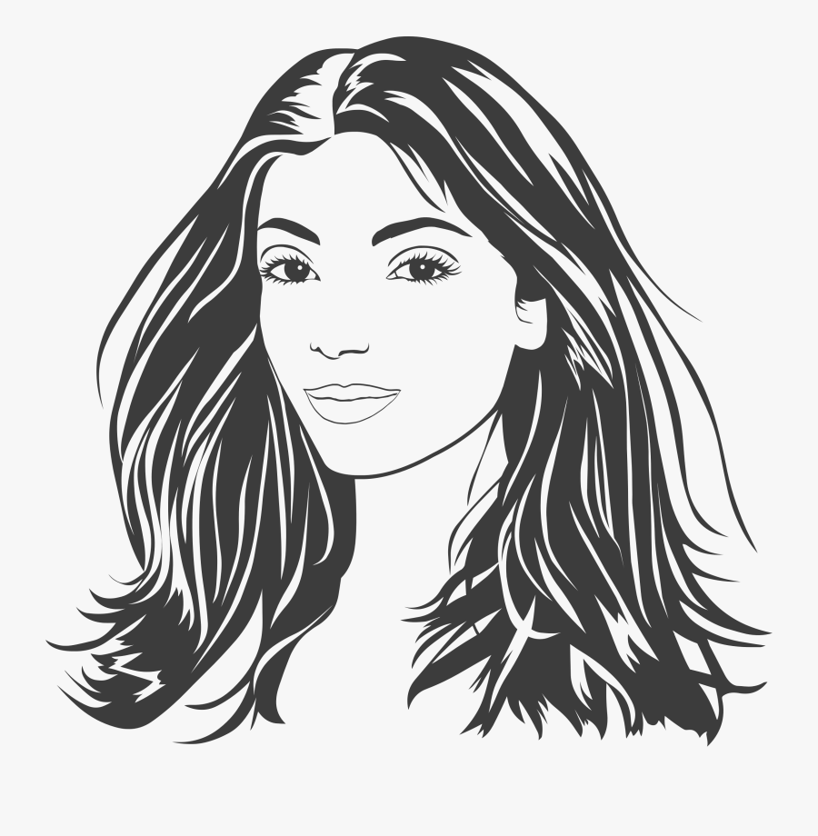 Avatar Woman Clipart Long Hair - Long Hair Clipart Black And White, Transparent Clipart