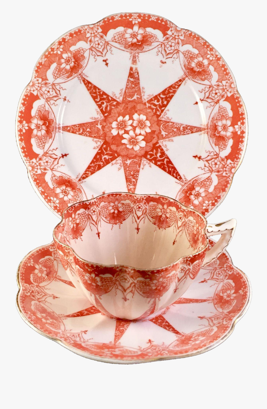 Antique Wileman Teacup Trio, Star Pattern On New Fairy, Transparent Clipart
