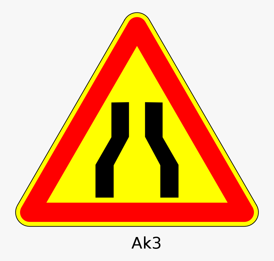 Ak3 - Road Narrows Ahead Sign, Transparent Clipart