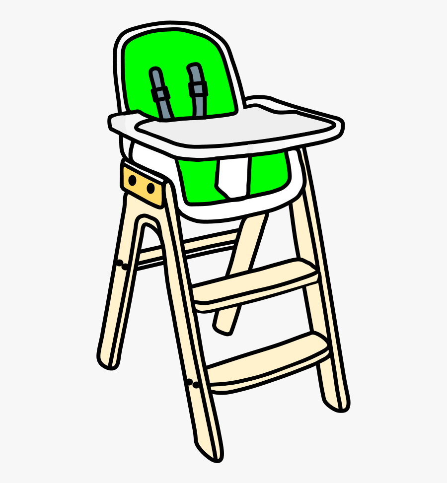 High Chair, White Tray, Blond Wood, Steps, Bright Green - Black And White High Chair Clipart, Transparent Clipart