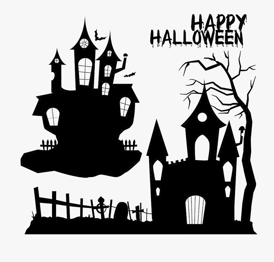 Clip Art Castle Cartoon Black And White - Haunted House Silhouette, Transparent Clipart