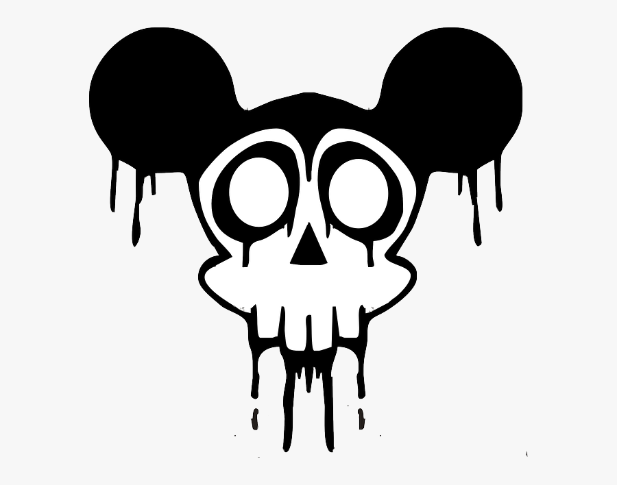 Black Drawing Skull White - Cartoon Mickey Mouse Skull, Transparent Clipart