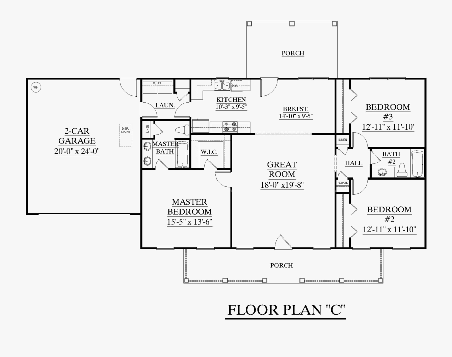 Clip Art Living Room Drawing - 3 Bedroom Ranch House Plans Split Bedroom, Transparent Clipart