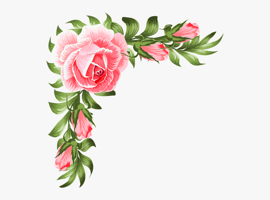 16121035 Rose Corner Decoration Png Clip Art Transparent - Corner Rose Flower Design, Transparent Clipart