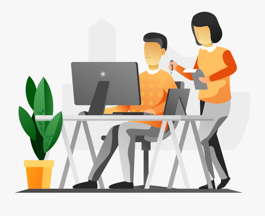 Illustration Of Two People Working On A Computer - Work Illustrations, Transparent Clipart