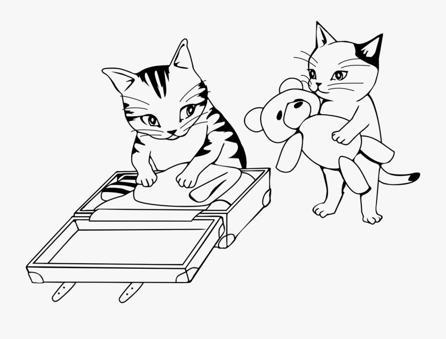 Travel Suitcase 旅支度 - Cat In Suitcase Colouring, Transparent Clipart