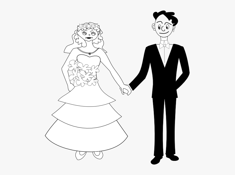 Bride And Groom Black White Line Art 555px, Transparent Clipart