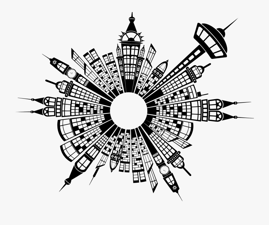 Cityscape Silhouette Distortion Clip Arts - Cityscape In Circle, Transparent Clipart