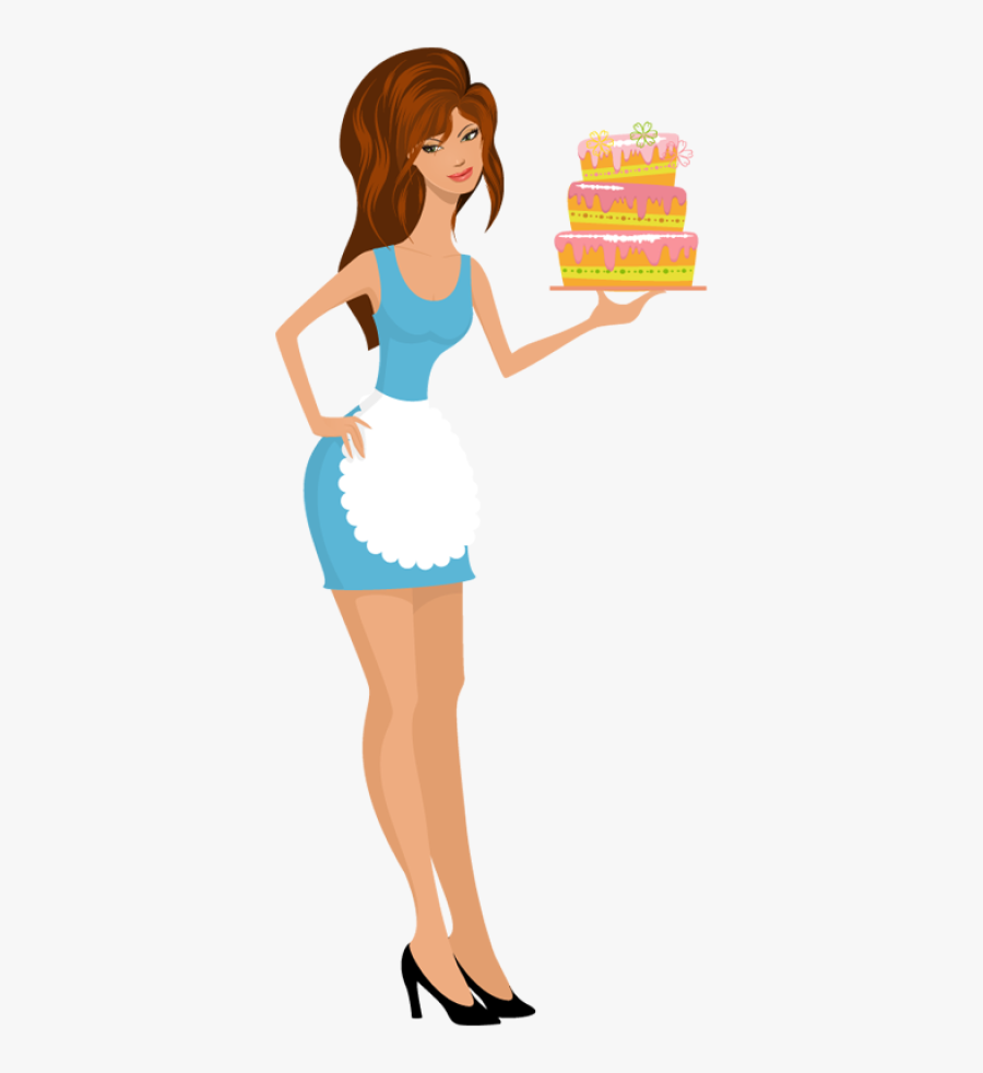Cartoon Woman Holding A Cake, Transparent Clipart