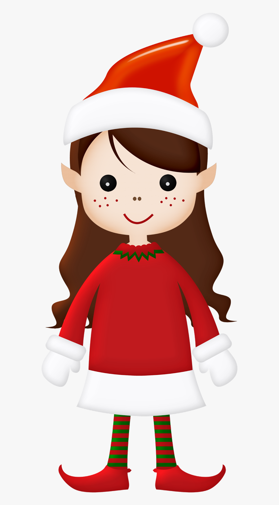 Brown Haired Female Christmas Elf, Transparent Clipart