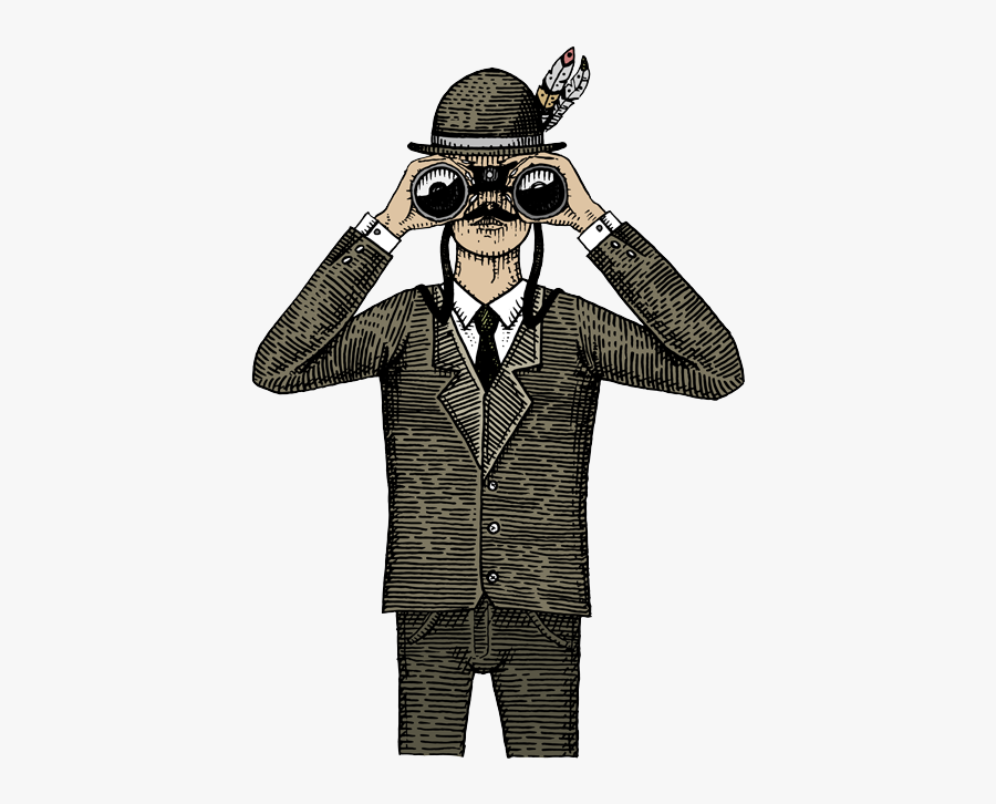 Man In A Suit Looking Through A Pair Of Binoculars - Vintage Engraved Illustration Man, Transparent Clipart