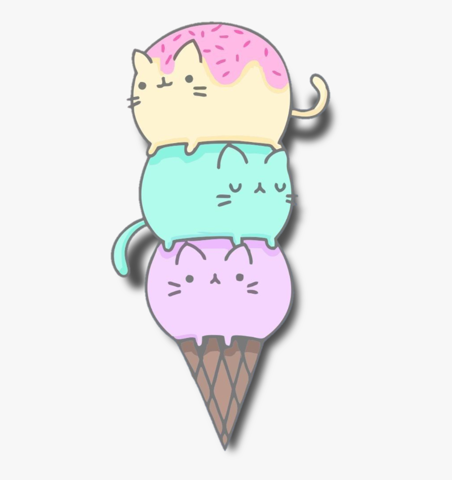 #kawaii #icecream #green #leaf #icecreamcone #kms #embellishment - Ice Cream Pusheen Cat, Transparent Clipart