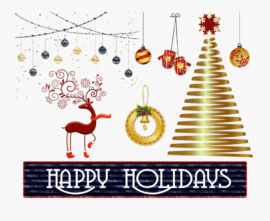 Christmas, Tree, Deer, Mittens, Christmas Balls - Christmas Tree, Transparent Clipart