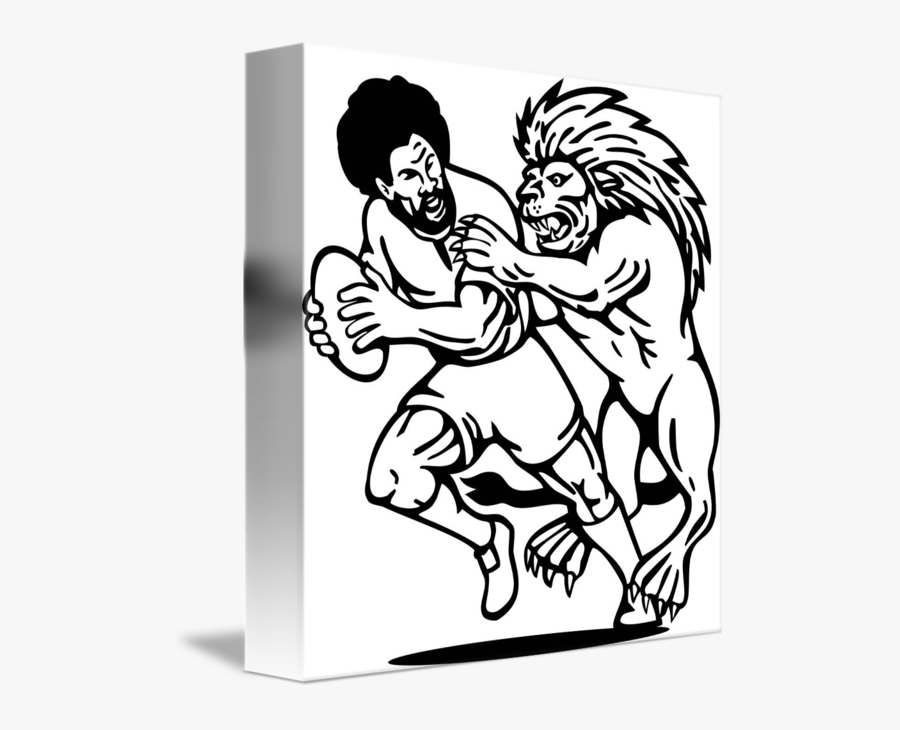 Clipart Lion Rugby - Lion Attack On Manpic In Black And White, Transparent Clipart