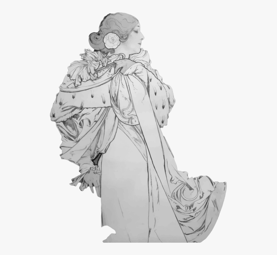 Art,monochrome Photography,headgear - Mucha La Dame Aux Camelias Poster, Transparent Clipart