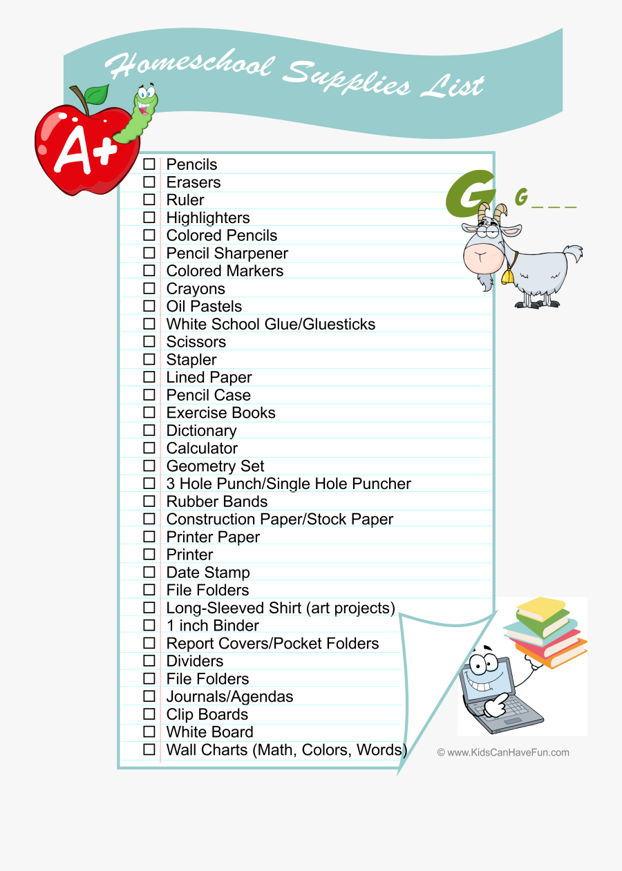 Homeschool Supplies List For - Back To School List Grade 5, Transparent Clipart