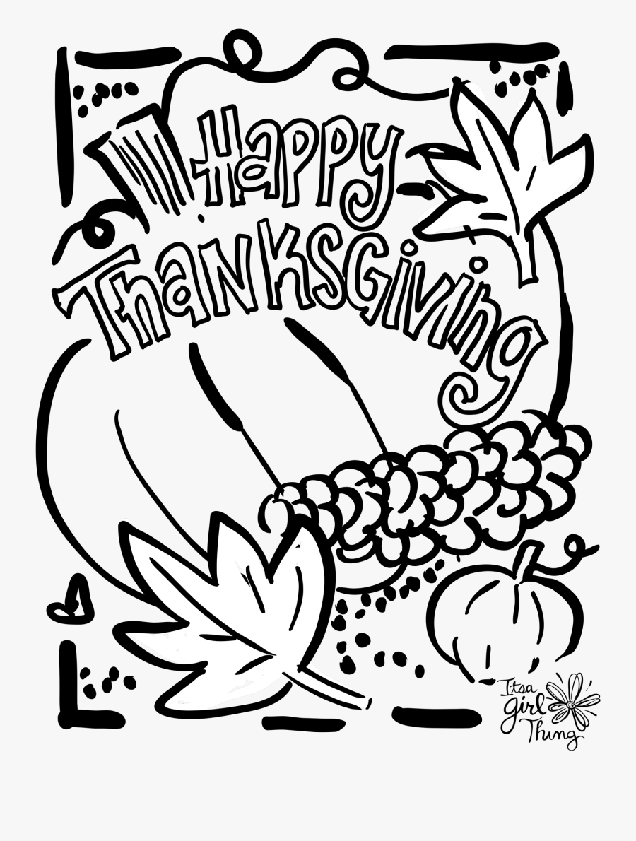 Happy Thanksgiving Words Coloring Pages - Word For Happy Thanksgiving Black & White, Transparent Clipart
