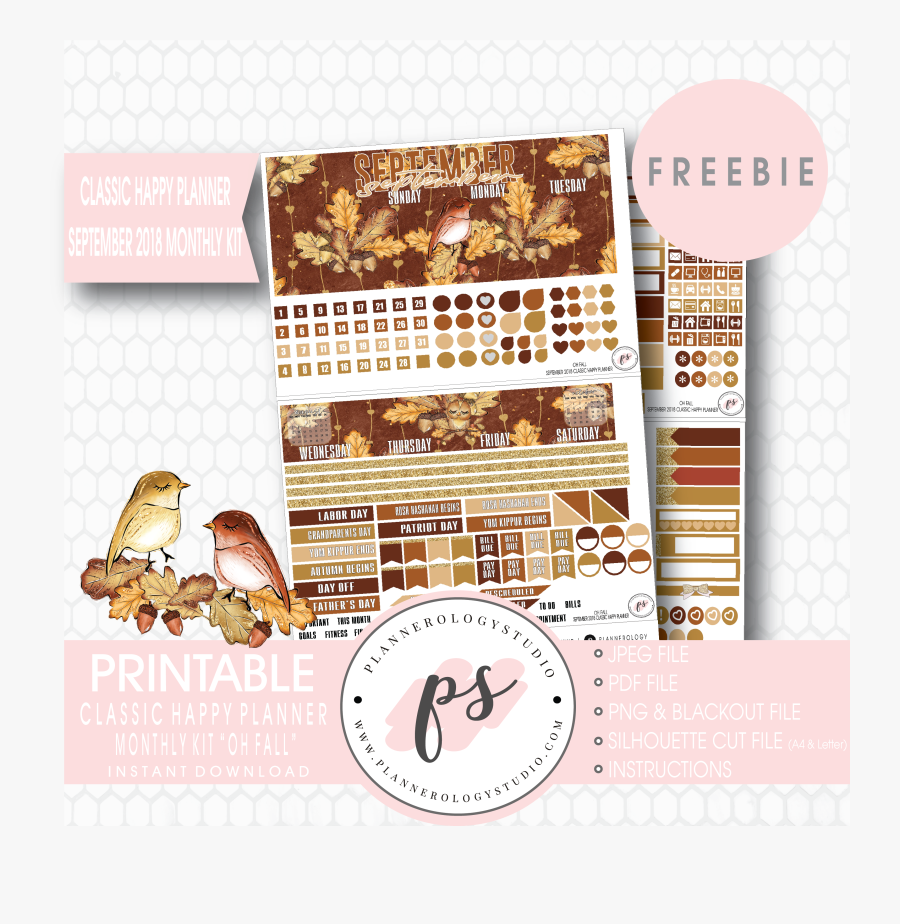 Oh Fall Classic Happy Planner September 2018 Monthly - Happy Planner September Stickers, Transparent Clipart