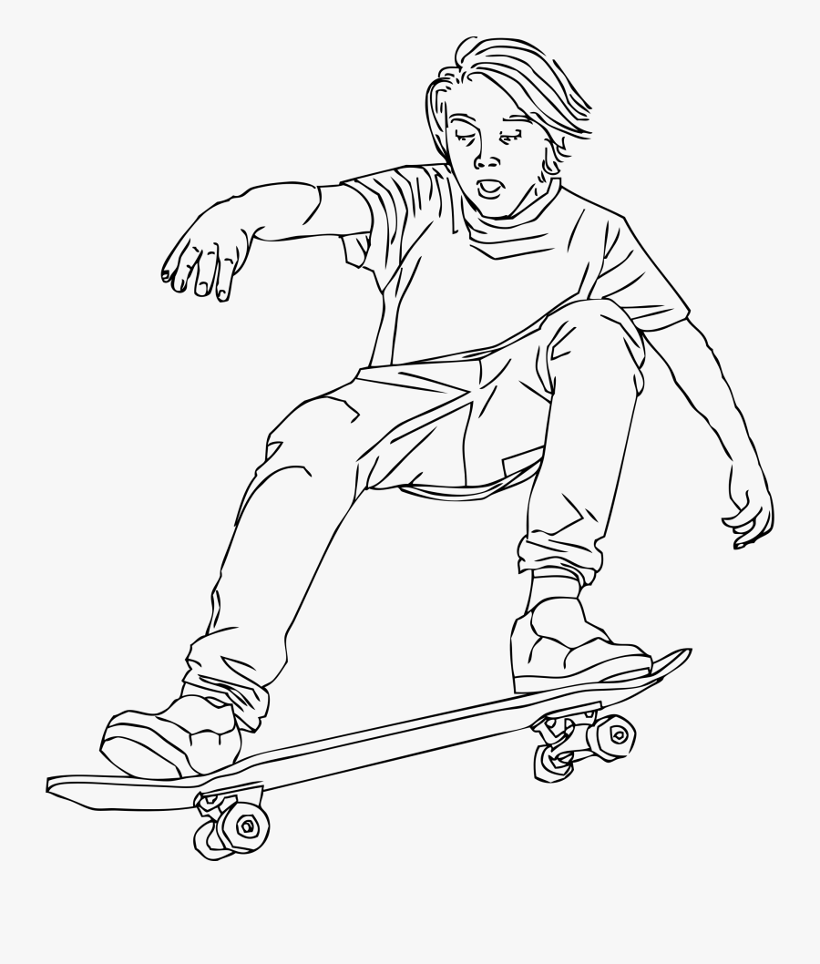 Drawing Skateboard Outline - Skateboarding Clipart Black And White, Transparent Clipart