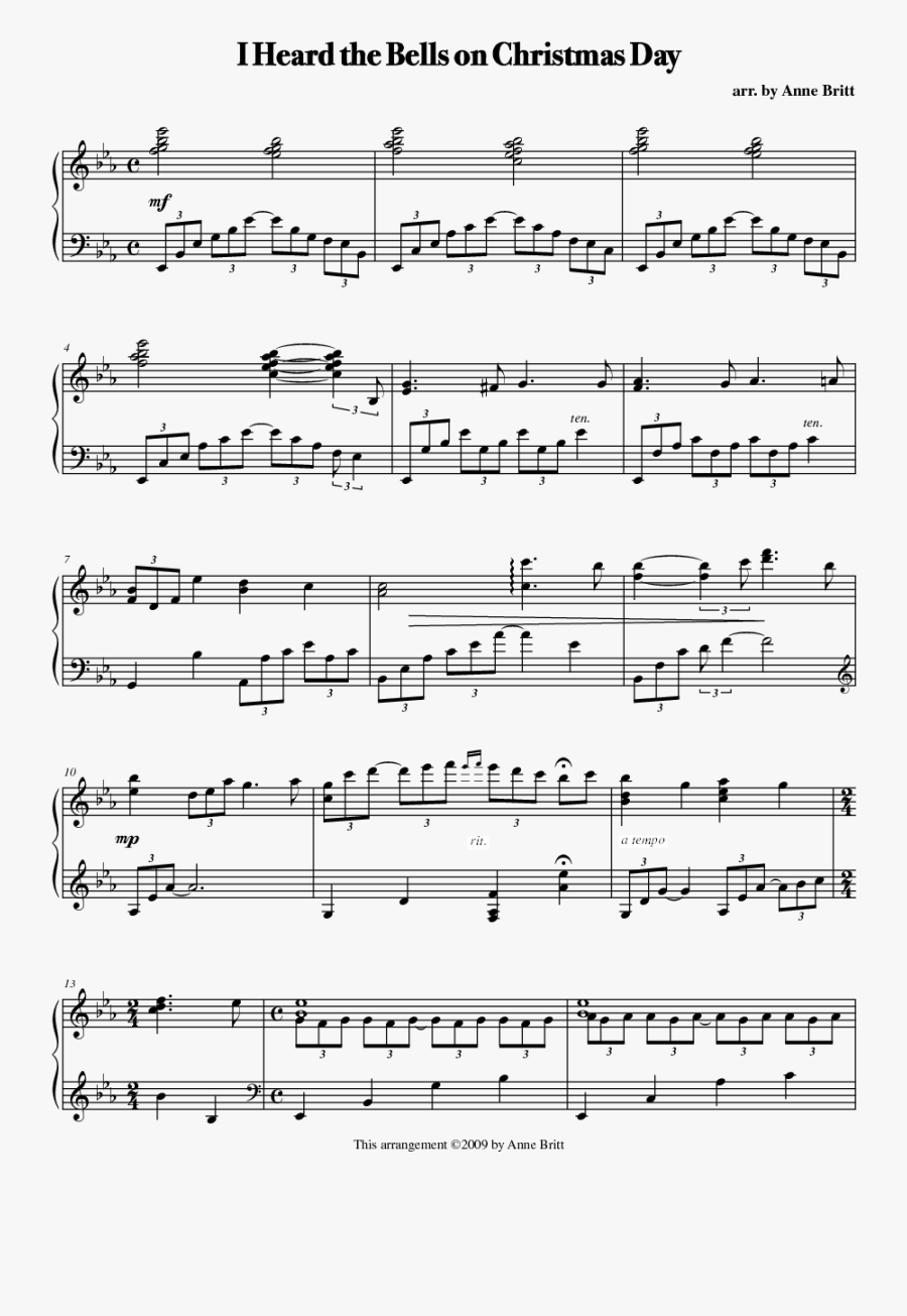 Clip Art Free Christmas Music - Heard The Bells On Christmas Day Piano, Transparent Clipart