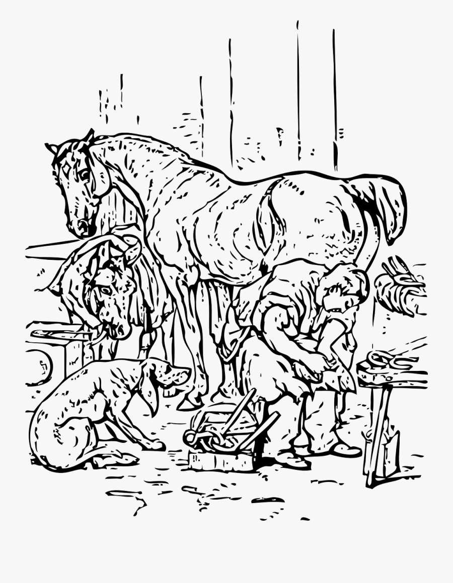 Art,monochrome Photography,carnivoran - Man Shoeing A Horse Clipart, Transparent Clipart