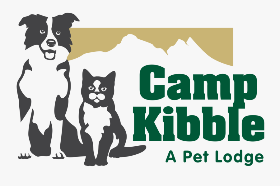 Logo Of Camp Kibble Showing A Dog And Cat In Front - Cartoon, Transparent Clipart