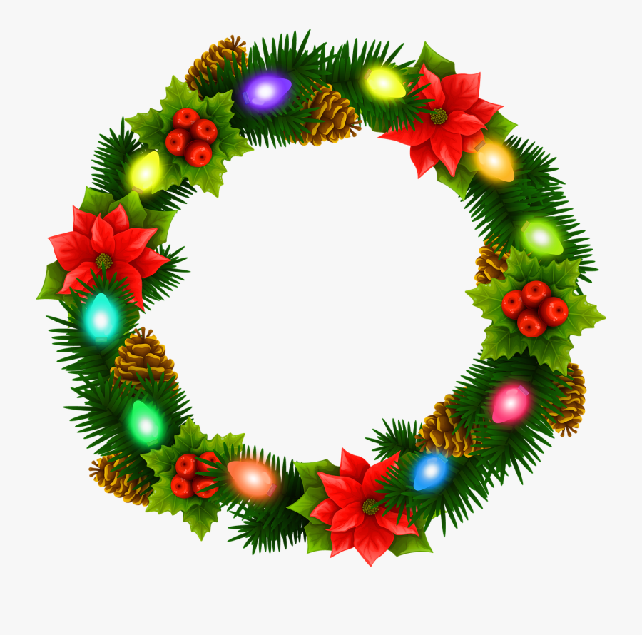 Christmas Lights Wreath, Christmas Garland, Wreath - Transparent Background Christmas Reef Clipart, Transparent Clipart