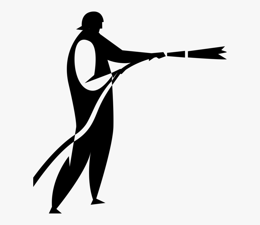 Vector Illustration Of Firefighter Fireman With Firehose, Transparent Clipart