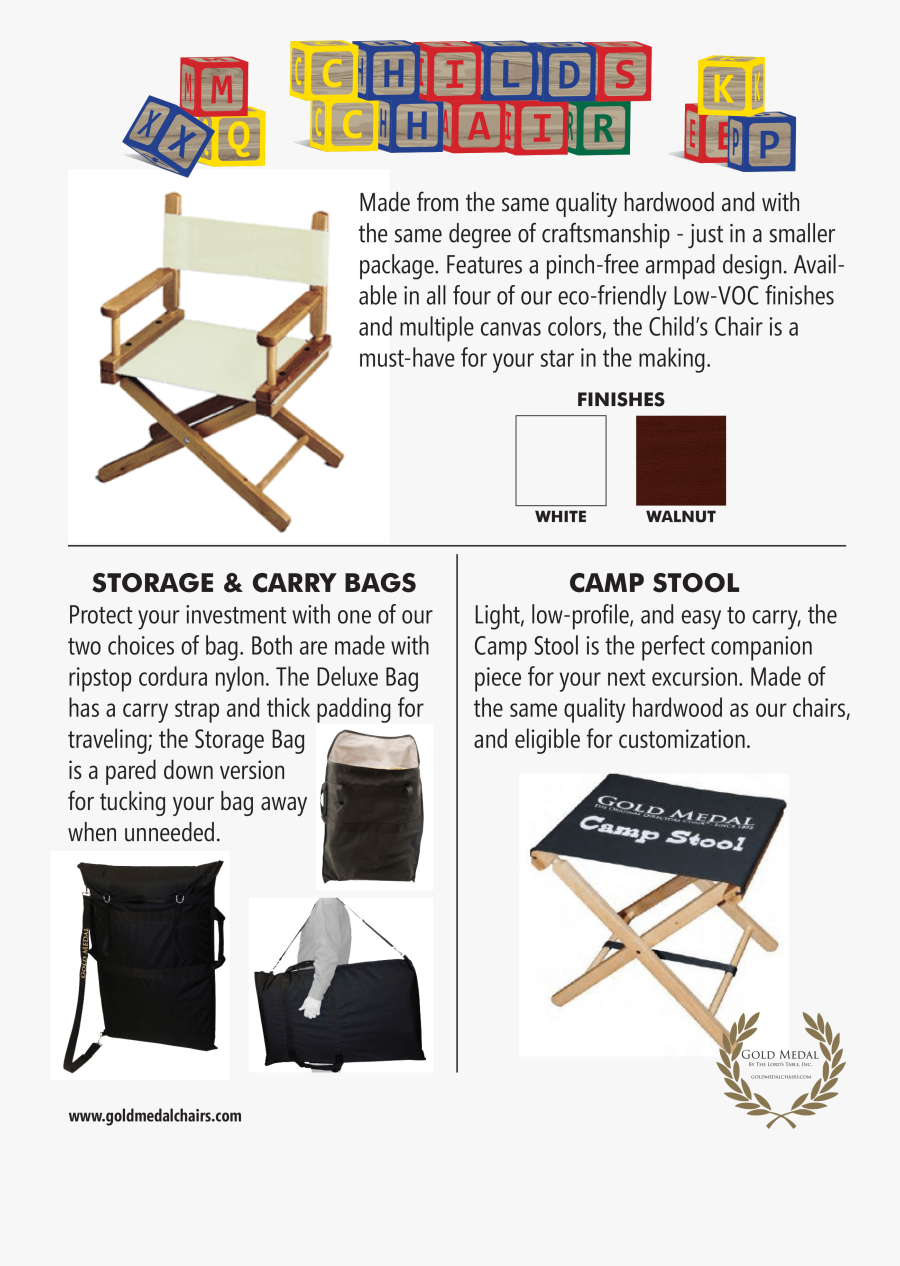 Gold Medal Director"s Chair Catalog Childs Chair Page - Folding Chair, Transparent Clipart