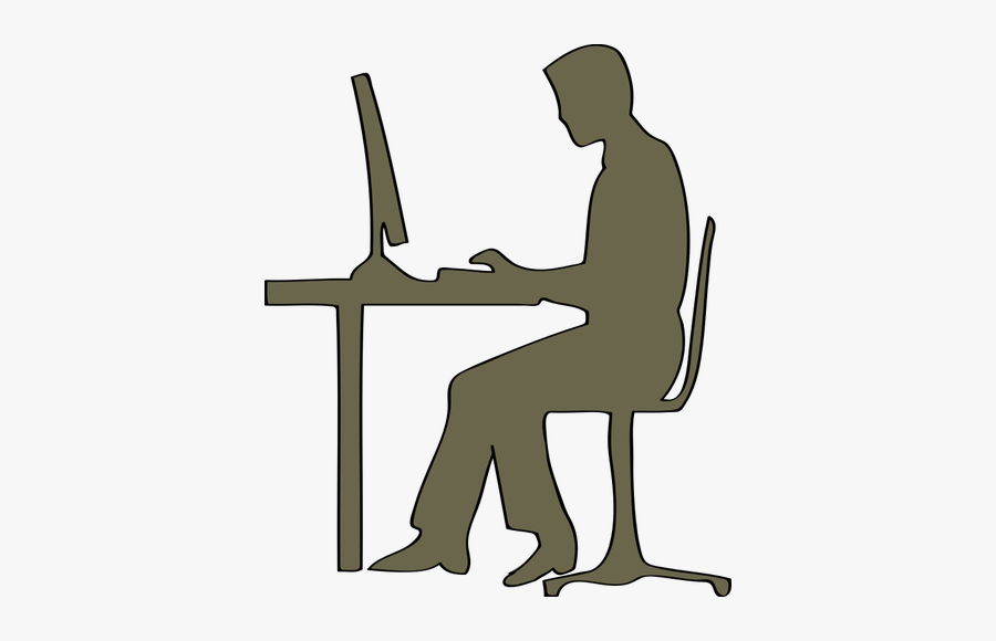 Silhouette Of Man Sitting At Computer Desk Vector Clip - Person Sitting At Desk Clipart, Transparent Clipart