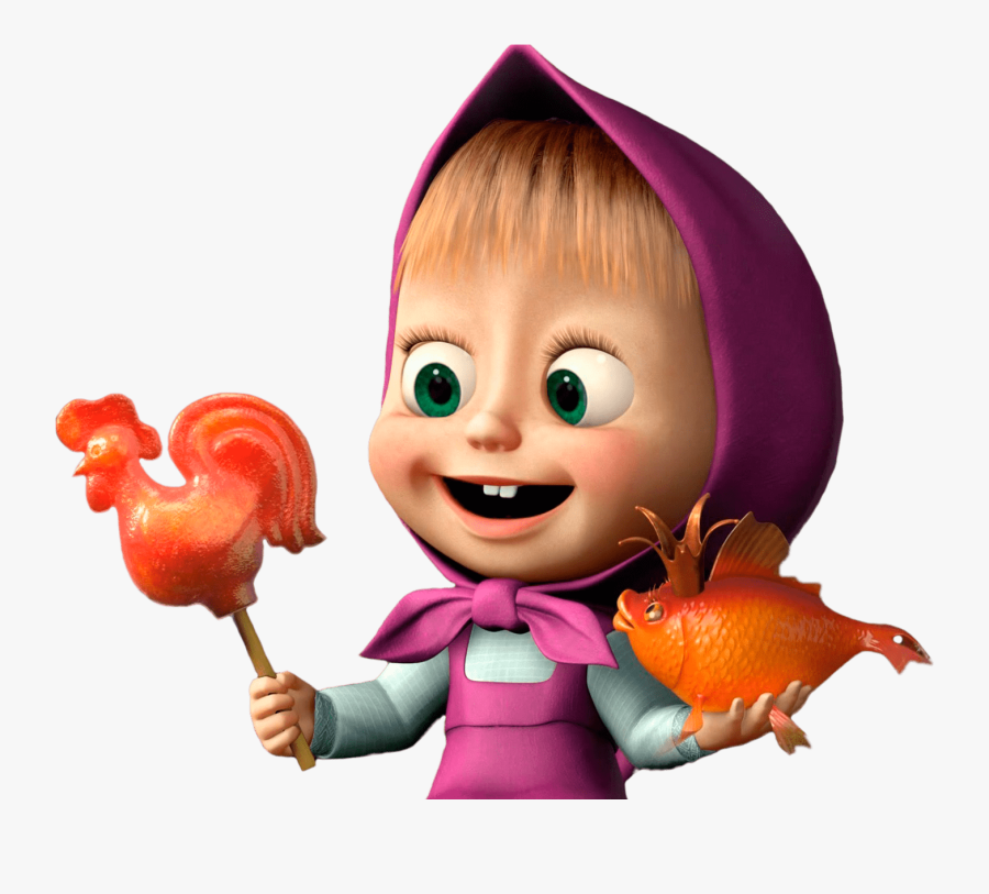 Masha Holding Fish And Rooster Lolly Transparent Png - Masha And The Bear Lollipop, Transparent Clipart