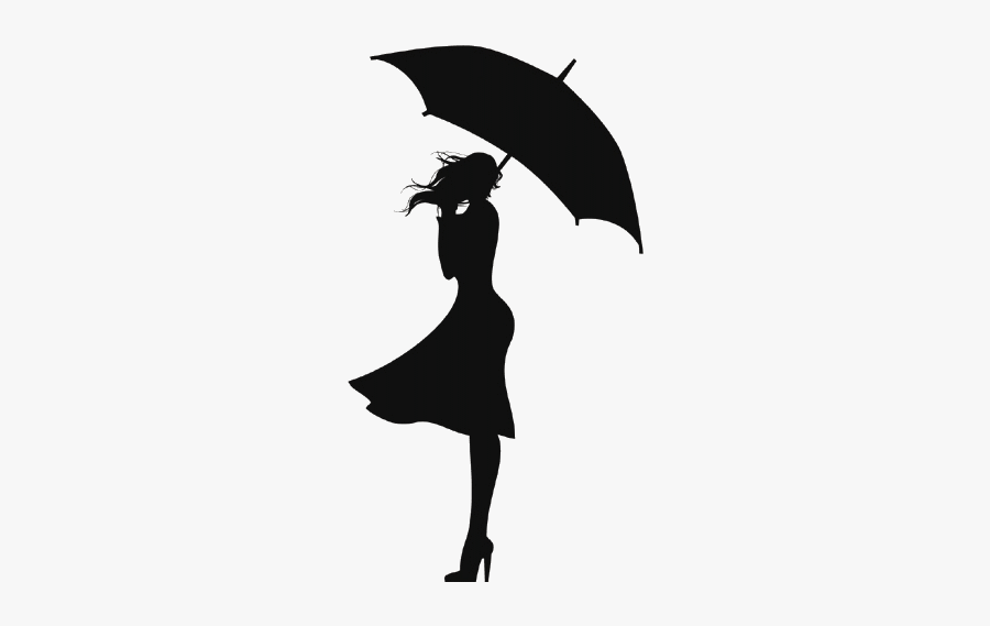 Silhouette Woman Female Clip Art - Girl Under Umbrella Silhouette, Transparent Clipart