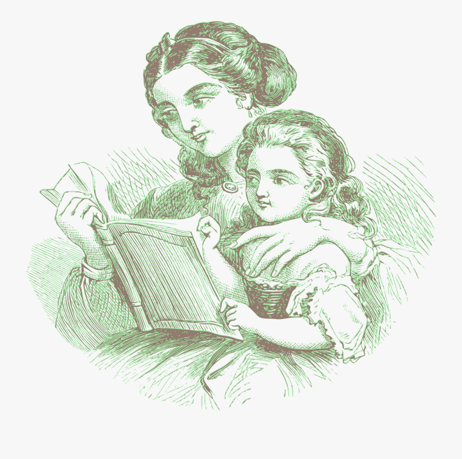 Mother And Daughter Reading Drawing, Transparent Clipart