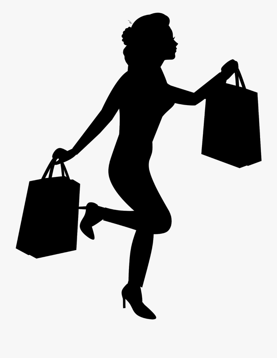 Illustrations Of Woman Holdinh Shopping Bags Silhouette - Briefcase, Transparent Clipart