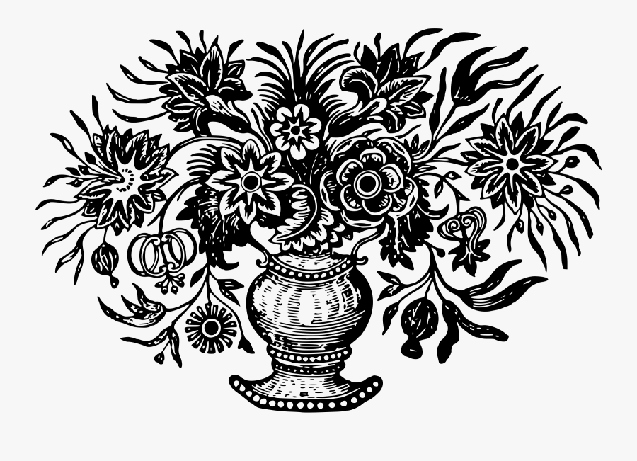 Transparent Flowers Clipart Black And White - Vase, Transparent Clipart
