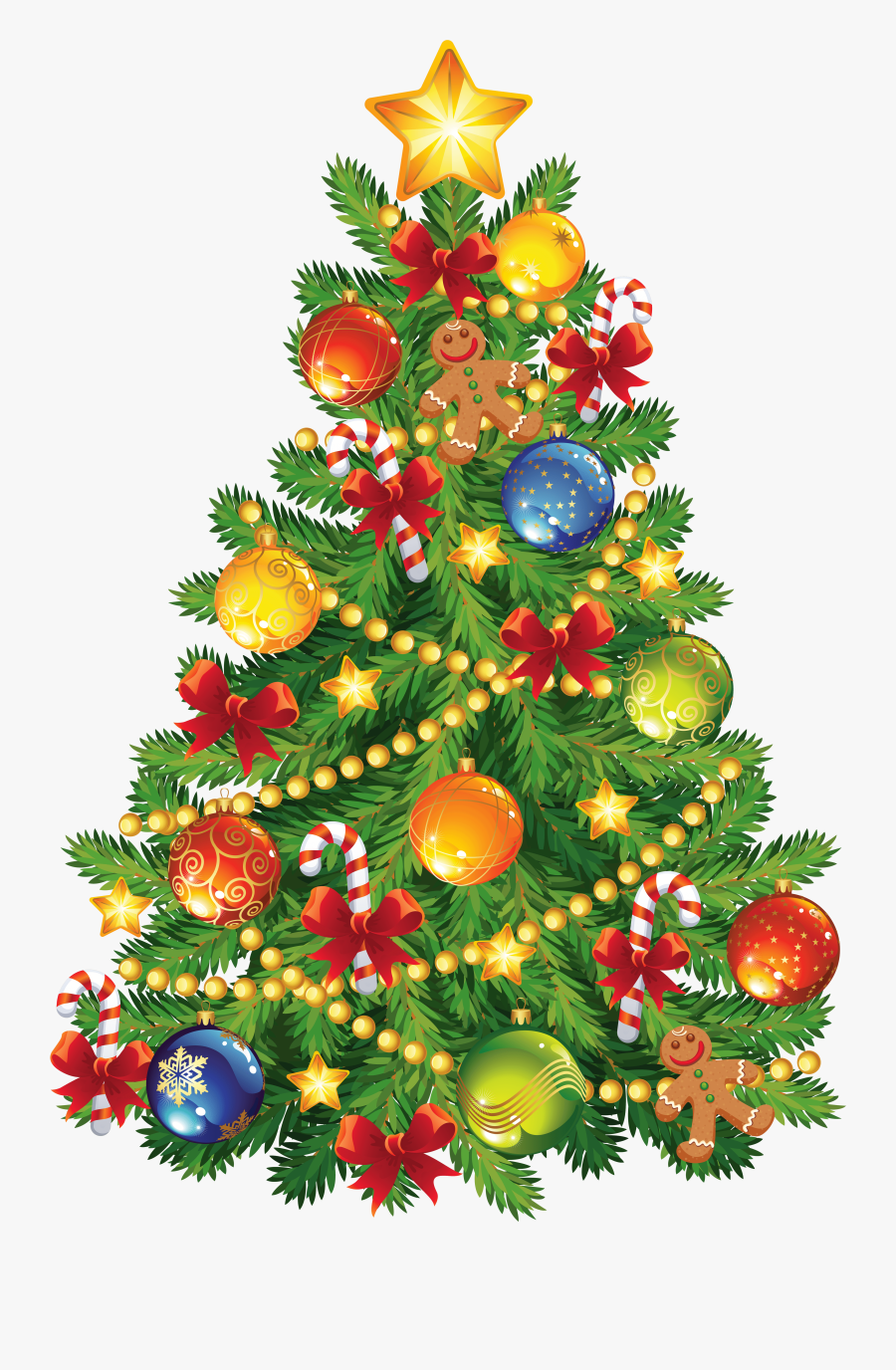 Gingerbread Christmas Tree Clipart - Decorated Christmas Tree Clipart, Transparent Clipart