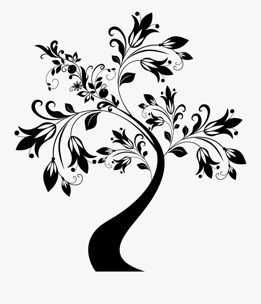 White Flower Clipart Flower Tree - Black And White Tree Clipart, Transparent Clipart