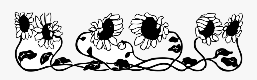 Flower Design Border Black And White Gallery Graphic - Black And White Sunflower Border Clipart, Transparent Clipart