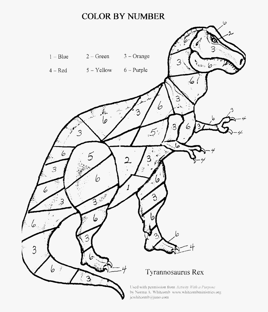 Transparent T Rex Clipart - Dino Color By Number, Transparent Clipart
