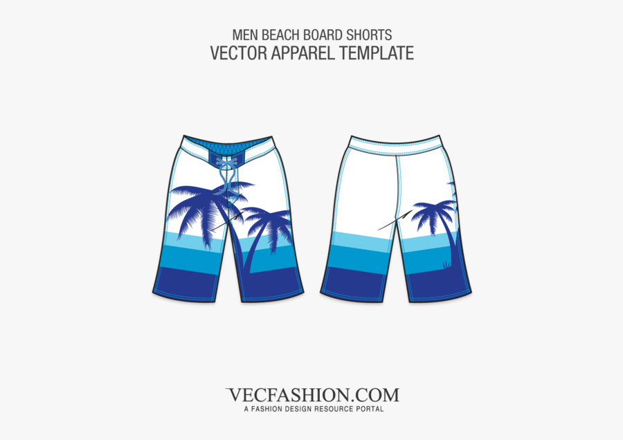 Clipart Free Download Beach Board Shorts Vector Template - Crop Top Shirt Template, Transparent Clipart