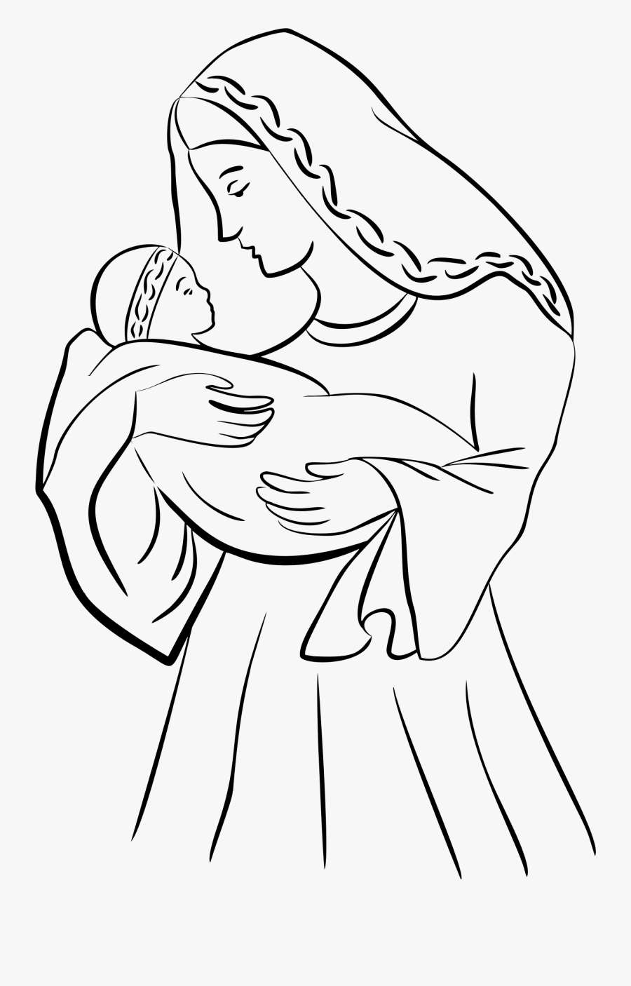 Jesus Clipart African American - Mother Mary With Jesus Drawing, Transparent Clipart