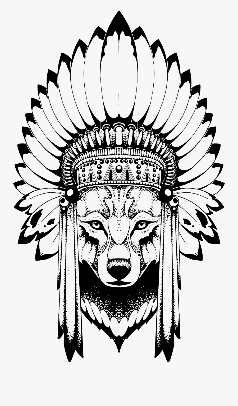 Wolf Spirit - Wolf With A Headdress, Transparent Clipart