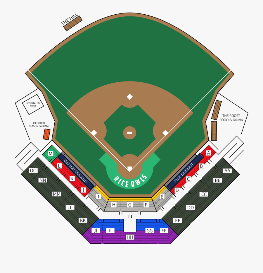 Clip Art Rice Owls Baseball - Rice Baseball Stadium Seating Chart, Transparent Clipart