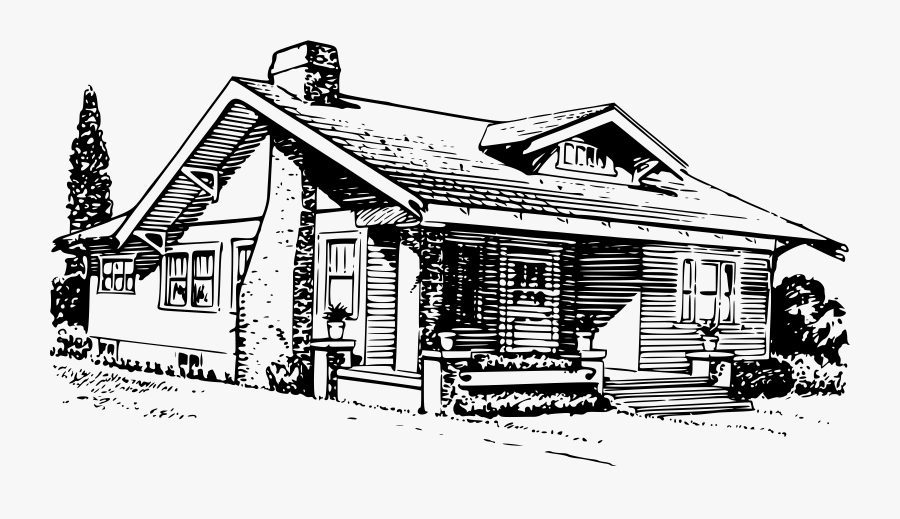 Transparent House Clipart Black And White - Bungalow Image In Black And White, Transparent Clipart
