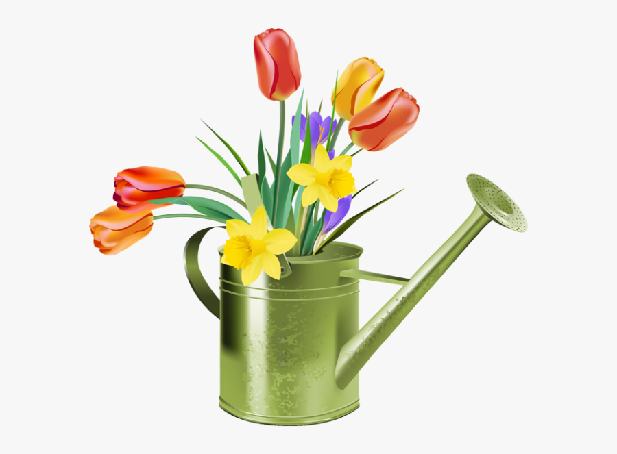 Transparent Watering Can Clipart Black And White - Flowers In Watering Can Clipart, Transparent Clipart