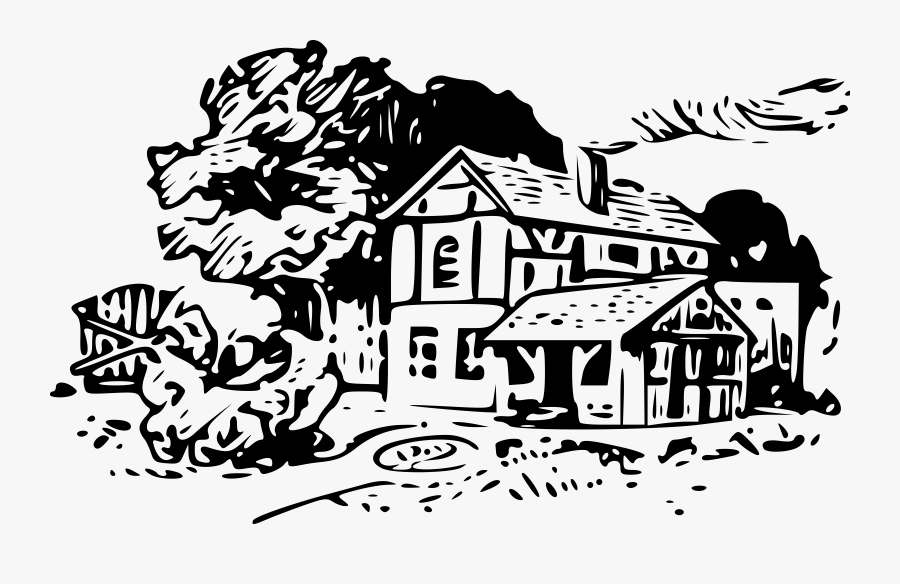 Transparent House Clipart Black And White - Countryside Clipart Black And White, Transparent Clipart