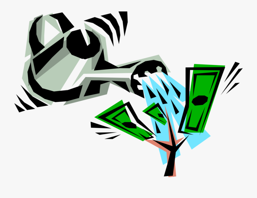 Vector Illustration Of Water Can Watering Money Tree - Money Tree Clip Art, Transparent Clipart