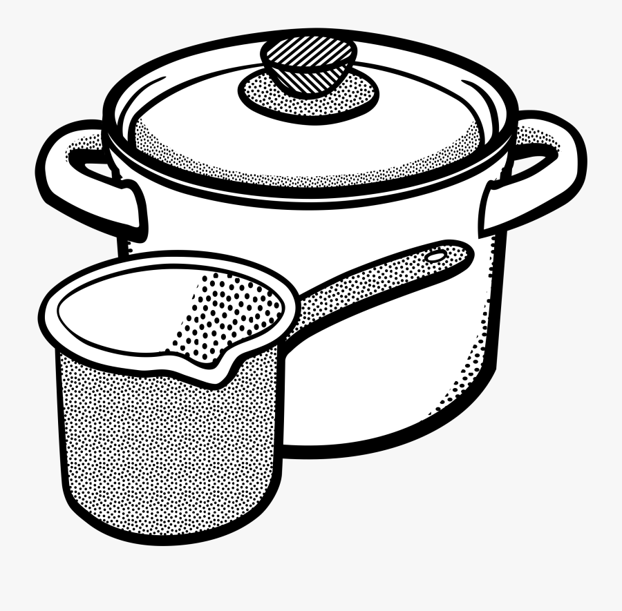 Jpg Black And White Pots Lineart Big Image Png - Cooking Pot Clipart Black And White, Transparent Clipart