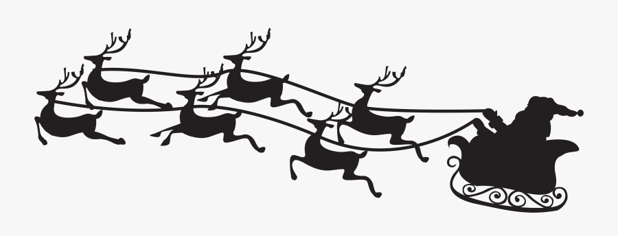Reindeer,clip Art,deer,black And White,vehicle,stencil - Santa Claus Silhouette Png, Transparent Clipart