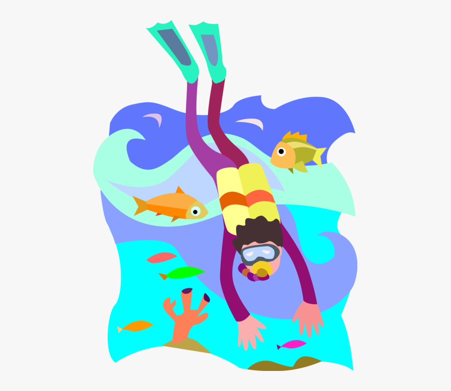 Clip Art Scuba Diver Dives Image - Scuba Diving With Fish Clipart, Transparent Clipart